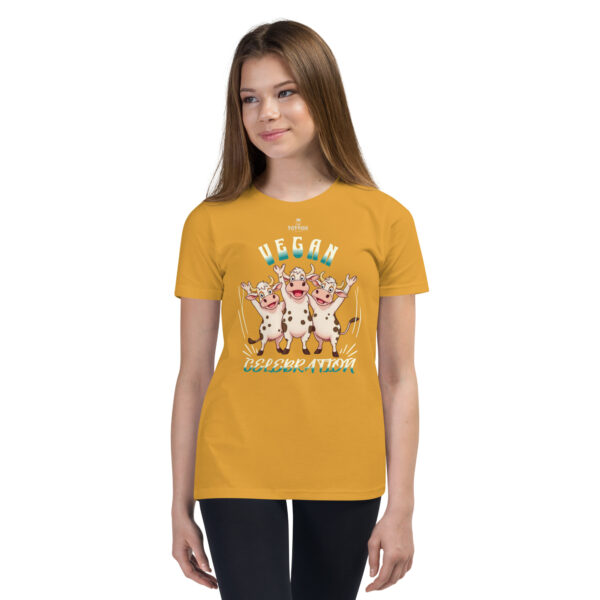 Funny Shirts for Kids. "Vegan Celebration" Youth Short Sleeve T-Shirt - Image 10