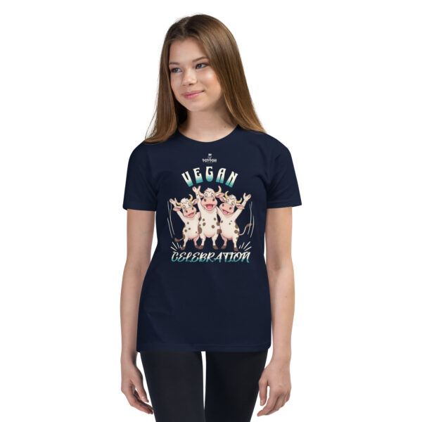 Funny Shirts for Kids. "Vegan Celebration" Youth Short Sleeve T-Shirt - Image 3