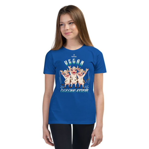 Funny Shirts for Kids. "Vegan Celebration" Youth Short Sleeve T-Shirt - Image 6